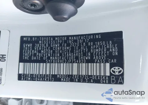 2018 Toyota Corolla Se из США, поврежденный, VIN 5YFBURHE2JP754820